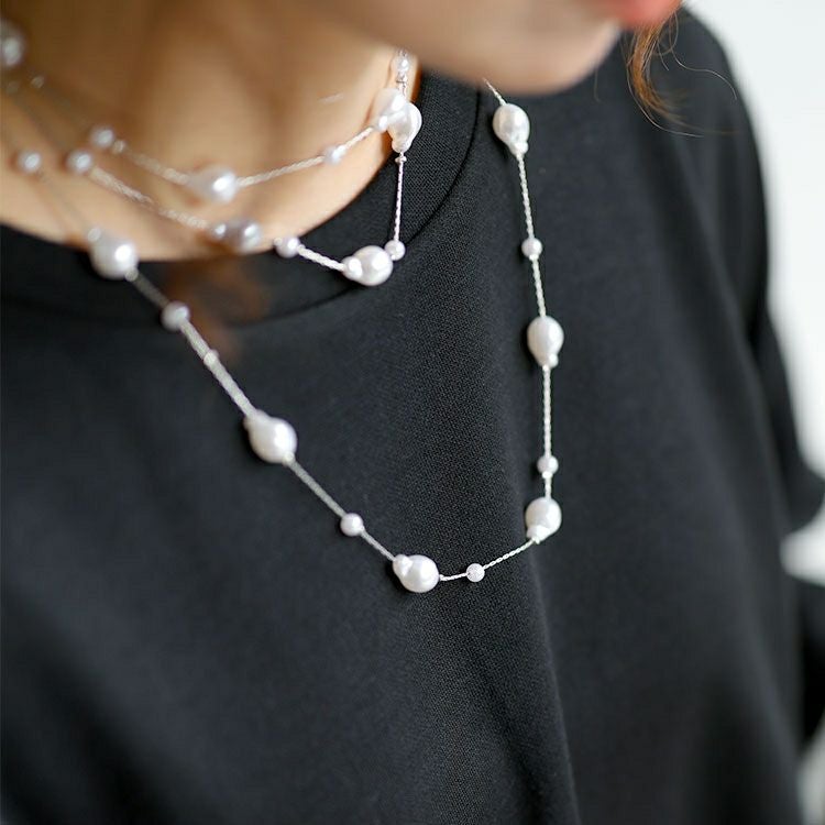 大きいサイズ レディース ドロップ＆ボールパールロングネックレス　goldy-1775【メール便可】