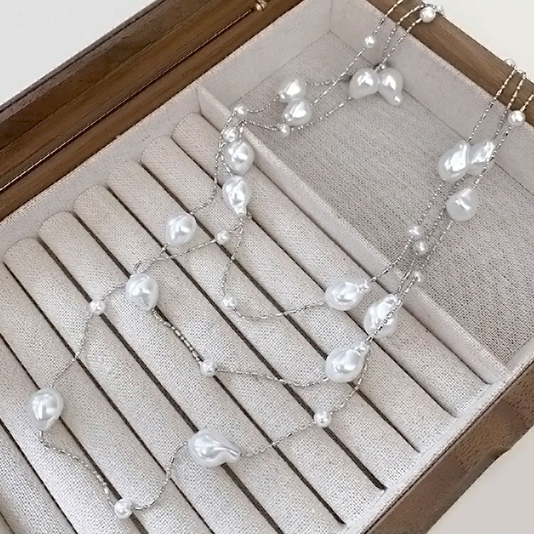 大きいサイズ レディース ドロップ＆ボールパールロングネックレス　goldy-1775【メール便可】