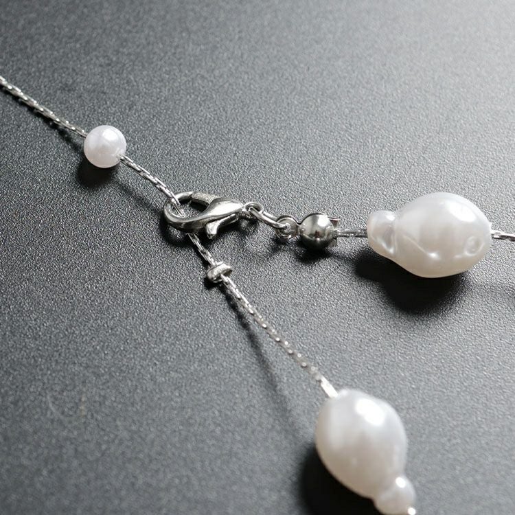 大きいサイズ レディース ドロップ＆ボールパールロングネックレス　goldy-1775【メール便可】