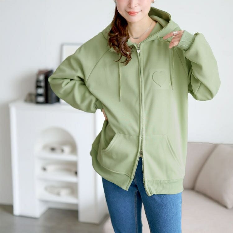 大きいサイズ レディース エンボスハート付きダブルジップパーカー　goldy-1765