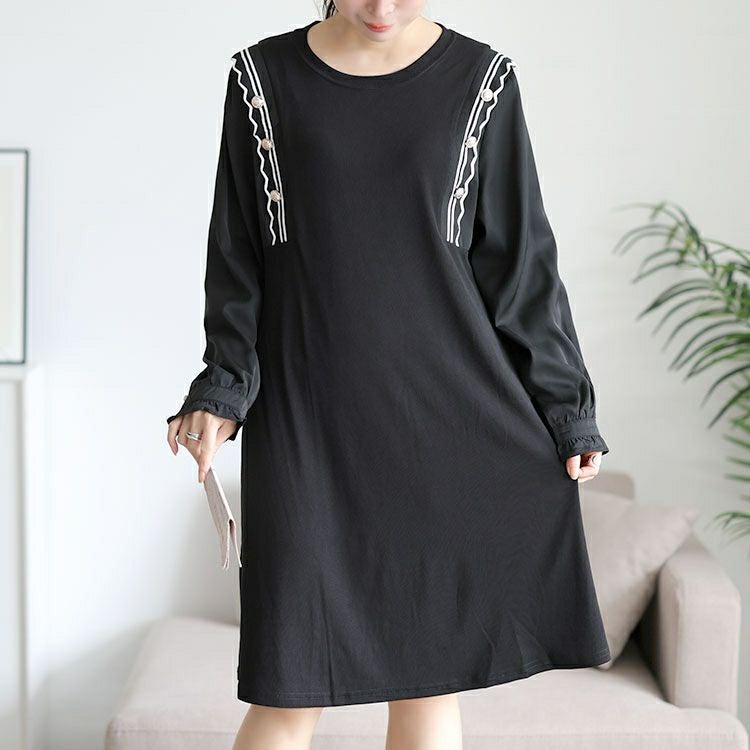 大きいサイズ レディース サイドラインフリル袖ワンピース　goldy-1750