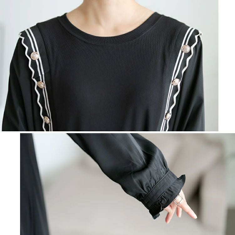 大きいサイズ レディース サイドラインフリル袖ワンピース　goldy-1750