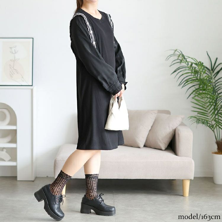 大きいサイズ レディース サイドラインフリル袖ワンピース　goldy-1750