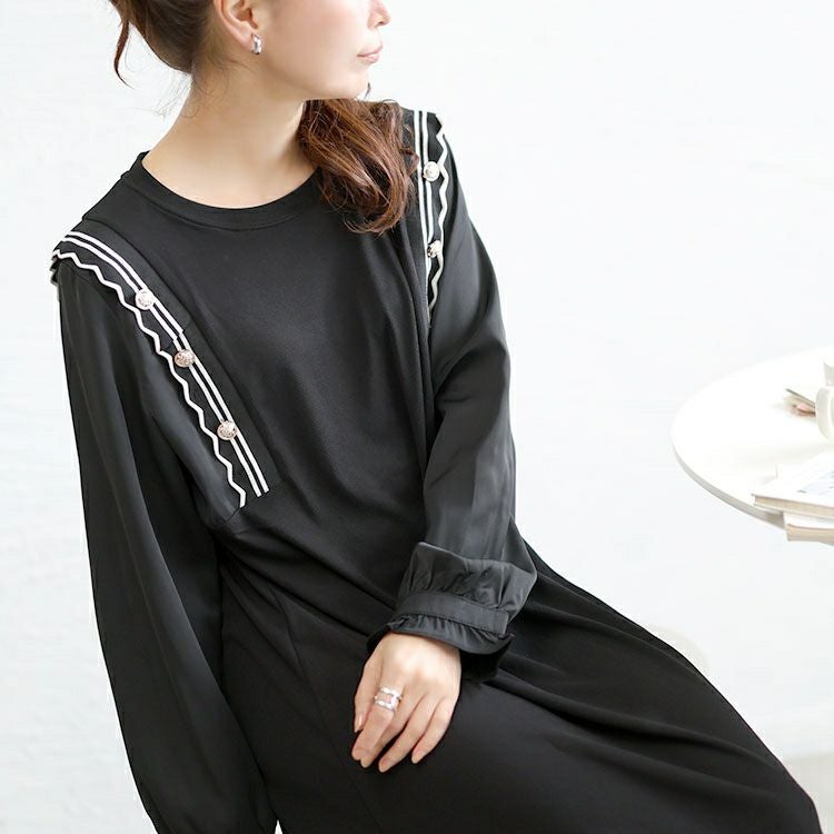 大きいサイズ レディース サイドラインフリル袖ワンピース　goldy-1750