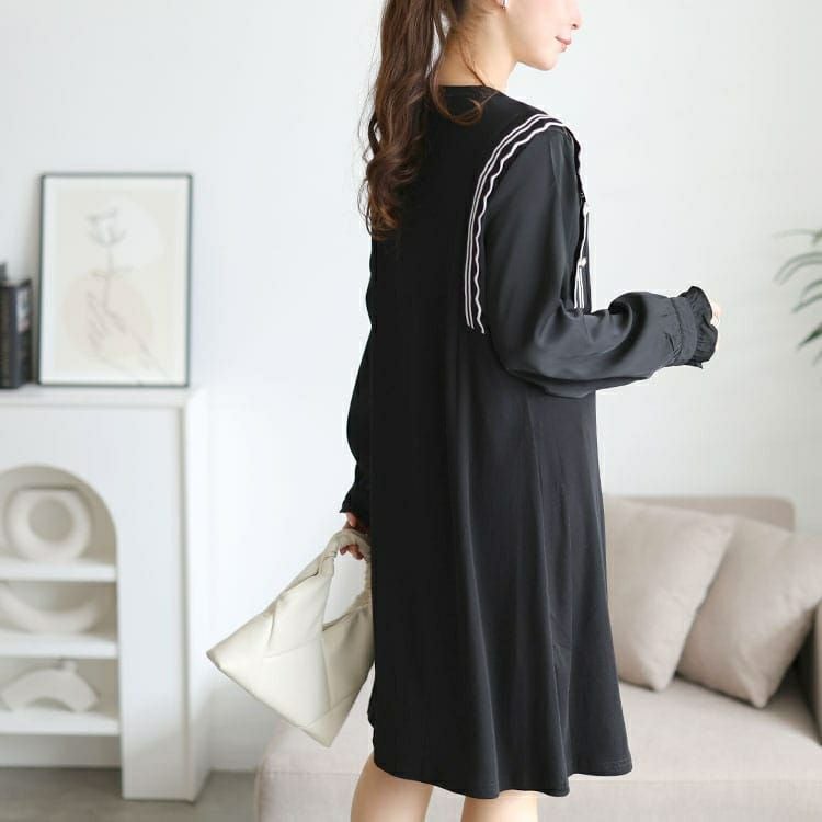 大きいサイズ レディース サイドラインフリル袖ワンピース　goldy-1750