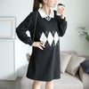 大きいサイズ レディース アーガイル柄レイヤード風ワンピース　goldy-1745 ブラック