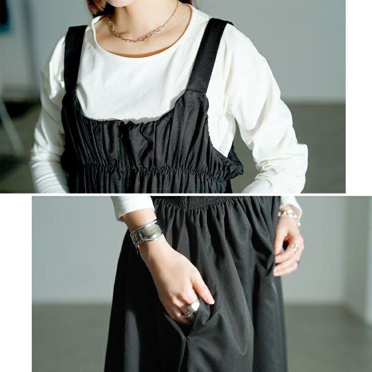 大きいサイズ レディース シャーリングZIPジャンパースカート　nw-25049