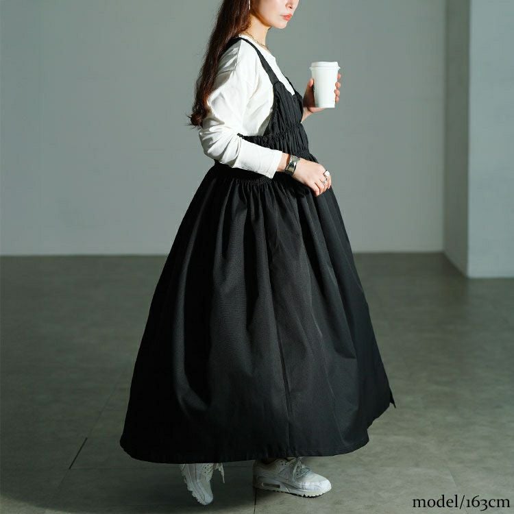 大きいサイズ レディース シャーリングZIPジャンパースカート　nw-25049