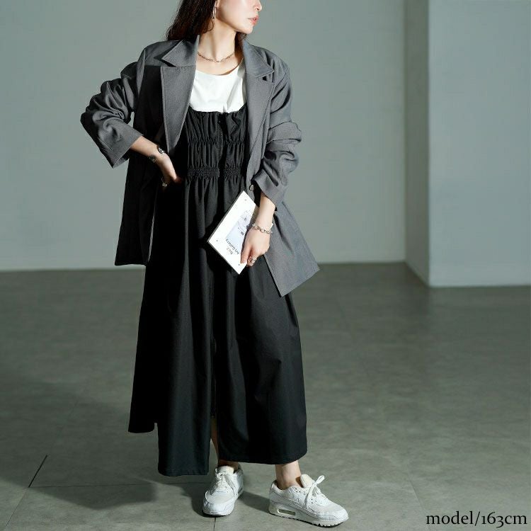 大きいサイズ レディース シャーリングZIPジャンパースカート　nw-25049