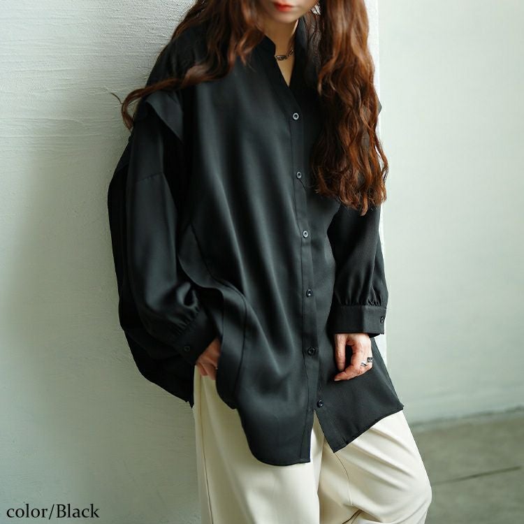 大きいサイズ レディース タックショルダースキッパーシャツ　nw-25045 【メール便可】