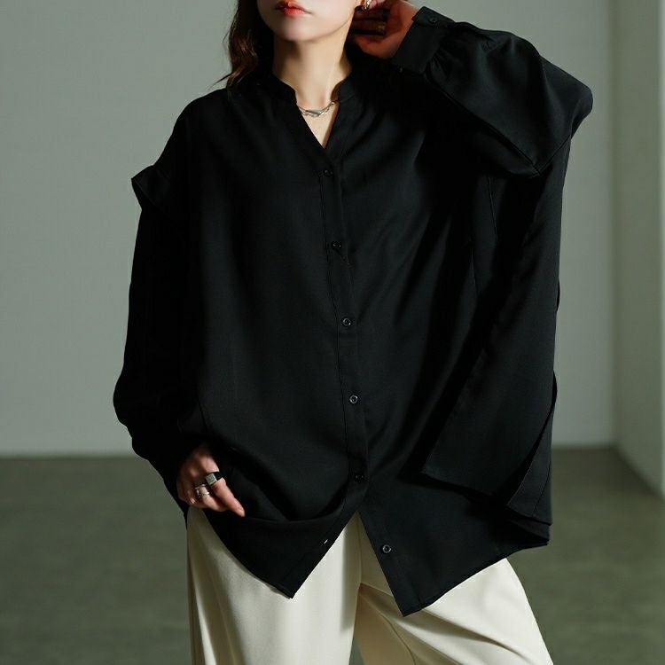 大きいサイズ レディース タックショルダースキッパーシャツ　nw-25045 【メール便可】