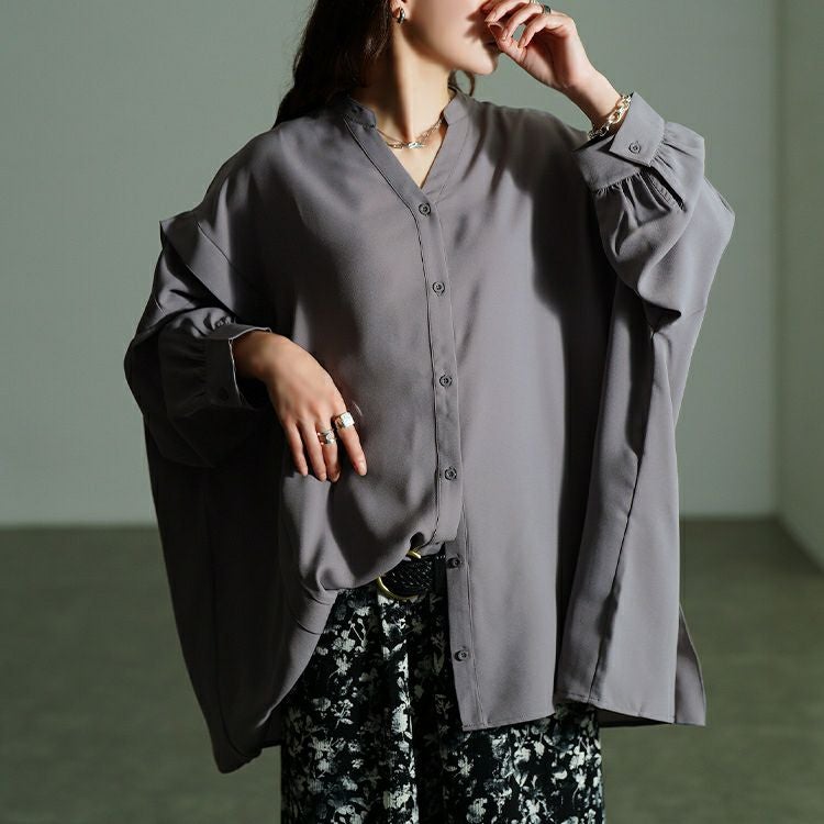 大きいサイズ レディース タックショルダースキッパーシャツ　nw-25045 【メール便可】