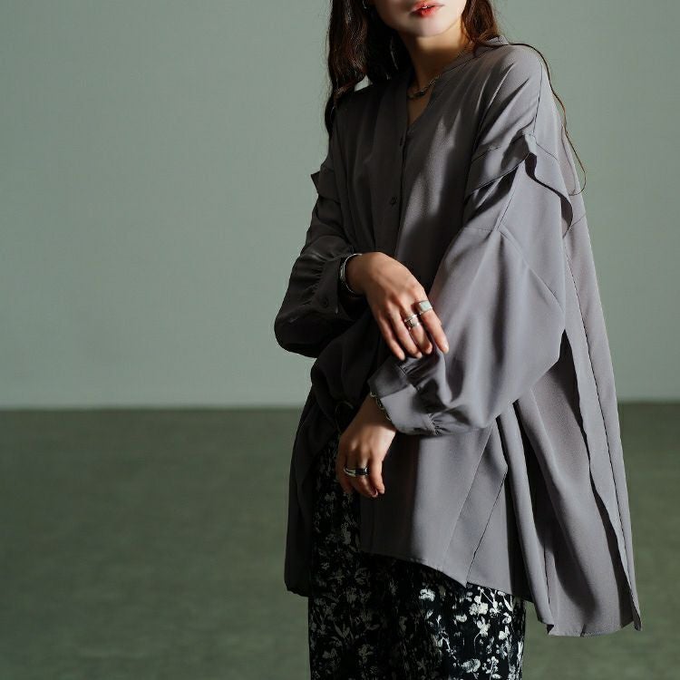 大きいサイズ レディース タックショルダースキッパーシャツ　nw-25045 【メール便可】