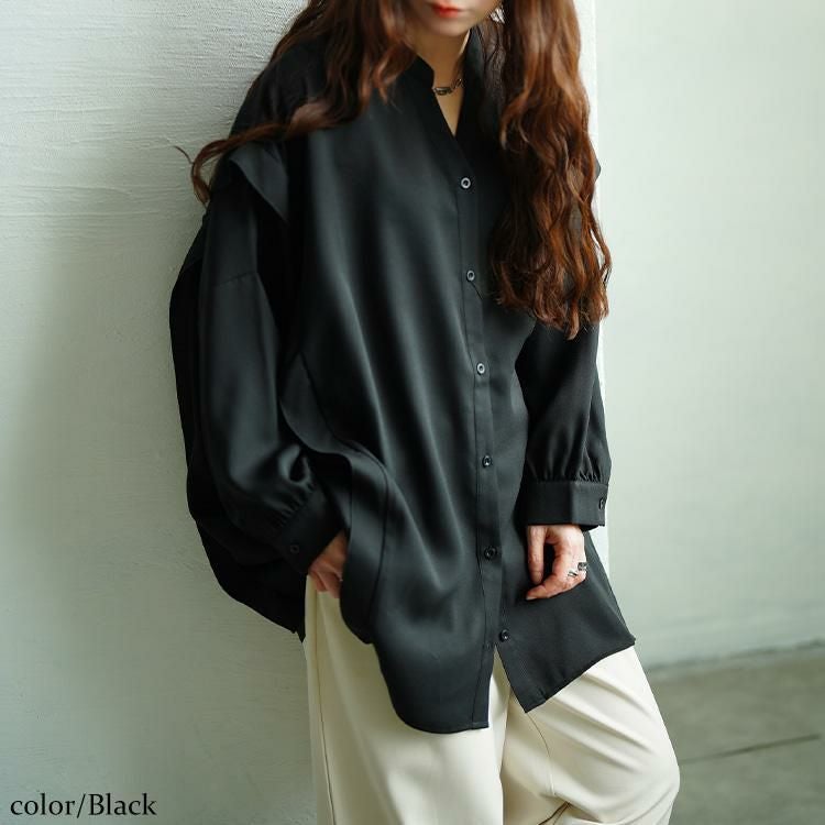 大きいサイズ レディース タックショルダースキッパーシャツ　nw-25045 【メール便可】 ブラック
