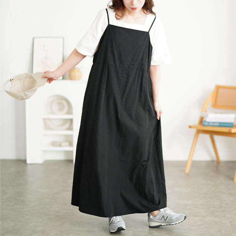 大きいサイズ レディース ギャザーチュールトップス＆キャミワンピース2点セット　nw-25042