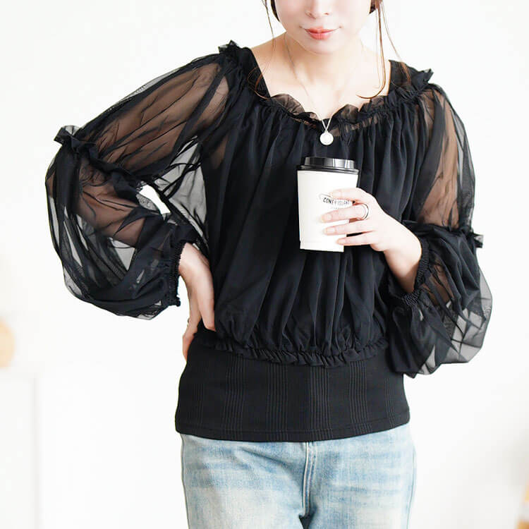 大きいサイズ レディース ギャザーチュールトップス＆キャミワンピース2点セット　nw-25042