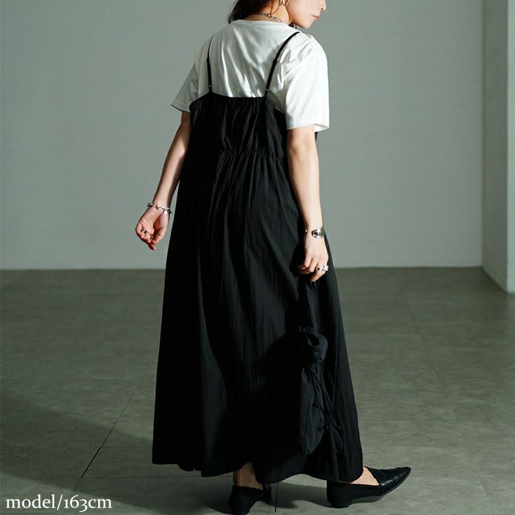 大きいサイズ レディース ギャザーチュールトップス＆キャミワンピース2点セット　nw-25042