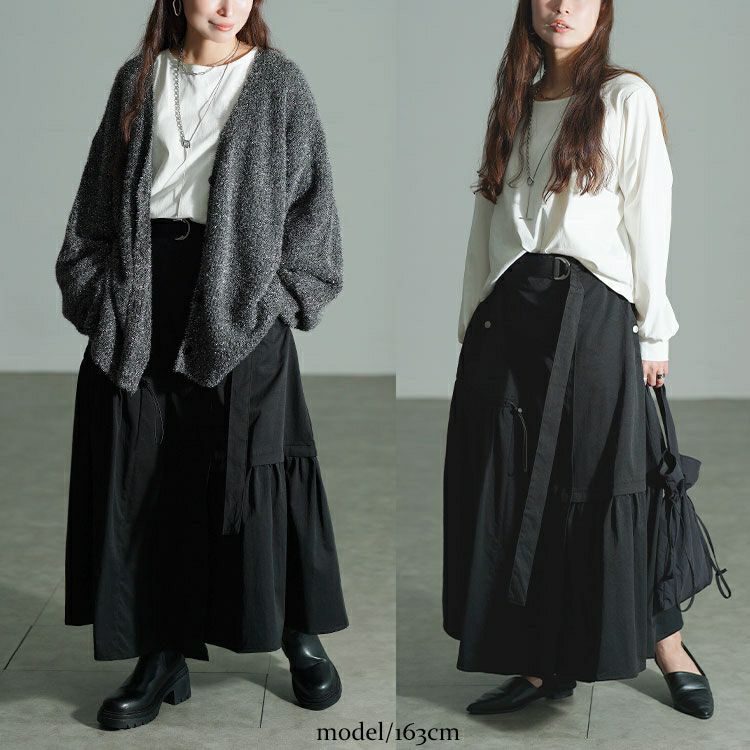 大きいサイズ レディース アシメ切り替えドロストフレアスカート　sw-0792