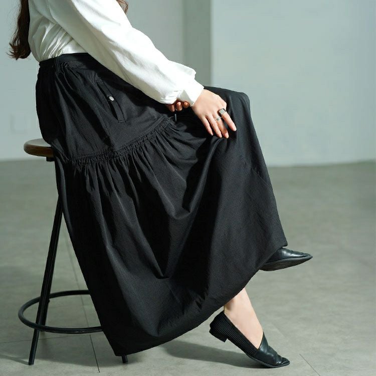 大きいサイズ レディース アシメ切り替えドロストフレアスカート　sw-0792