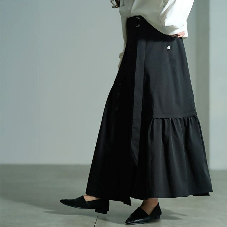 大きいサイズ レディース アシメ切り替えドロストフレアスカート　sw-0792