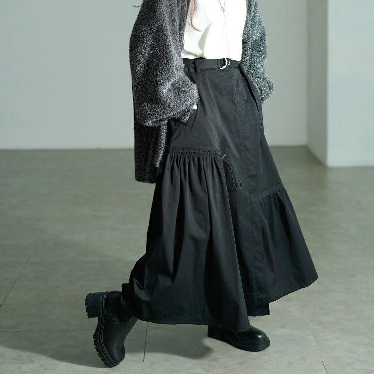 大きいサイズ レディース アシメ切り替えドロストフレアスカート　sw-0792