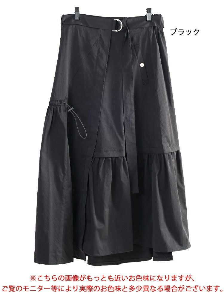 大きいサイズ レディース アシメ切り替えドロストフレアスカート　sw-0792