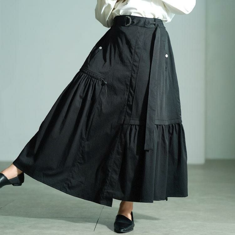 大きいサイズ レディース アシメ切り替えドロストフレアスカート　sw-0792 ブラック
