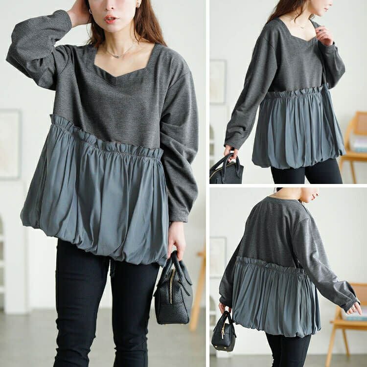 大きいサイズ レディース ドッキングバルーンペプラムプルオーバー　fem-612