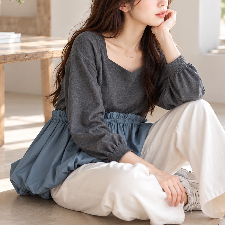 大きいサイズ レディース ドッキングバルーンペプラムプルオーバー　fem-612