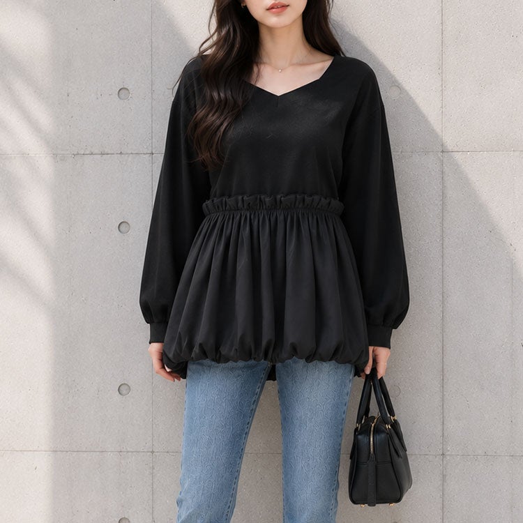 大きいサイズ レディース ドッキングバルーンペプラムプルオーバー　fem-612