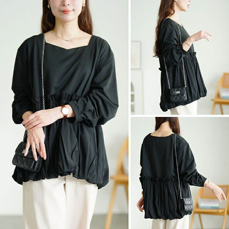 大きいサイズ レディース ドッキングバルーンペプラムプルオーバー　fem-612