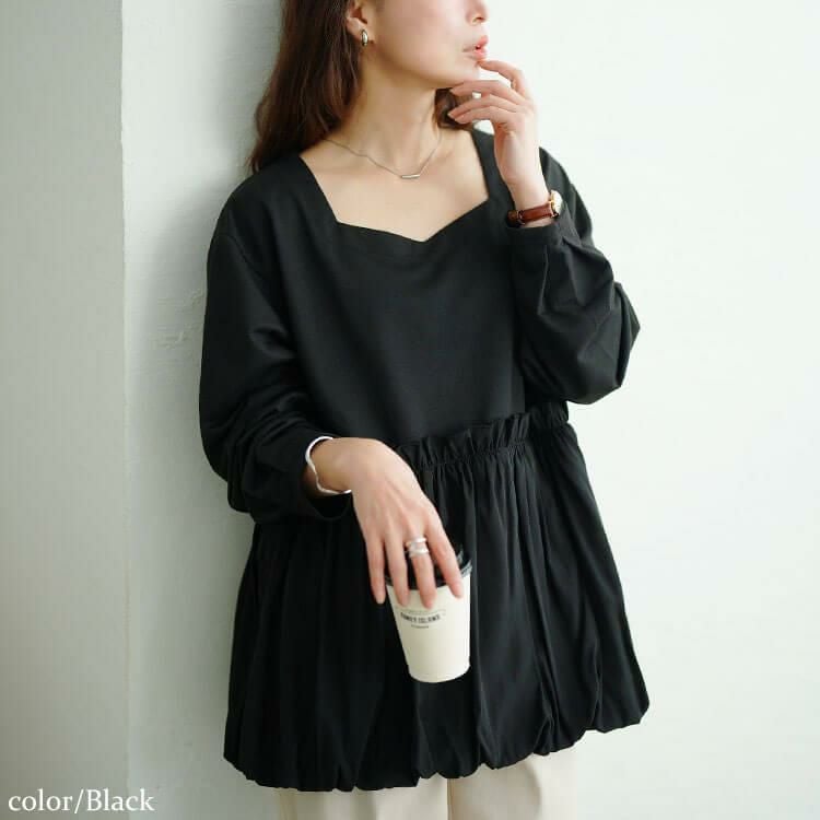 大きいサイズ レディース ドッキングバルーンペプラムプルオーバー　fem-612 ブラック