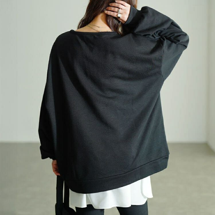 大きいサイズ レディース レースアップラウンドネックトレーナー　fem-610