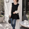 大きいサイズ レディース 袖リボン異素材切り替えペプラムチュニック　fem-609