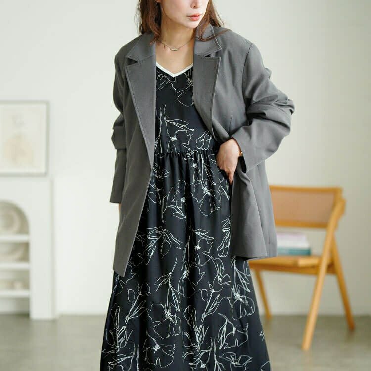 大きいサイズ レディース 花柄配色パイピング肩リボンワンピース　fem-608 【メール便可】