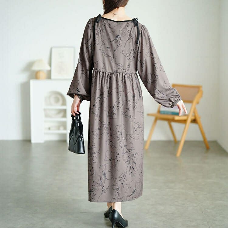 大きいサイズ レディース 花柄配色パイピング肩リボンワンピース　fem-608 【メール便可】