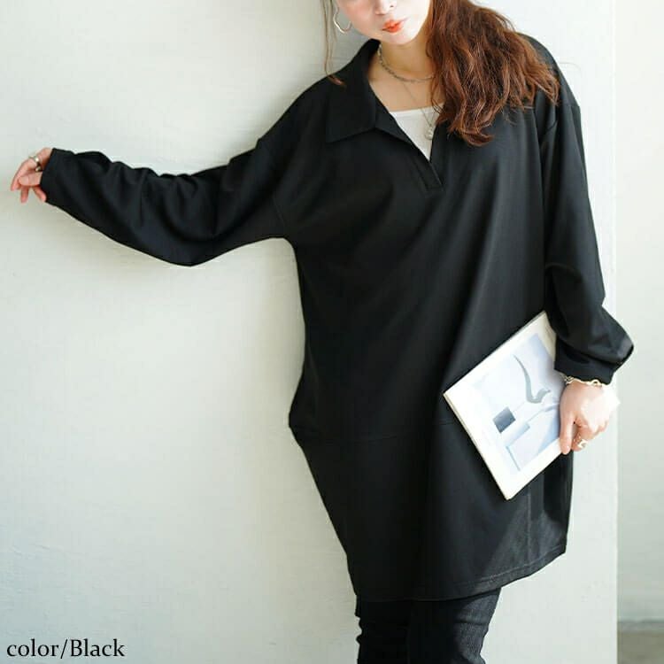 大きいサイズ レディース スキッパーカラーコクーンチュニック fem-606