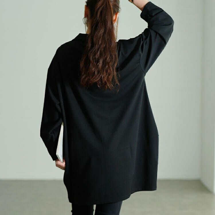 大きいサイズ レディース スキッパーカラーコクーンチュニック　fem-606