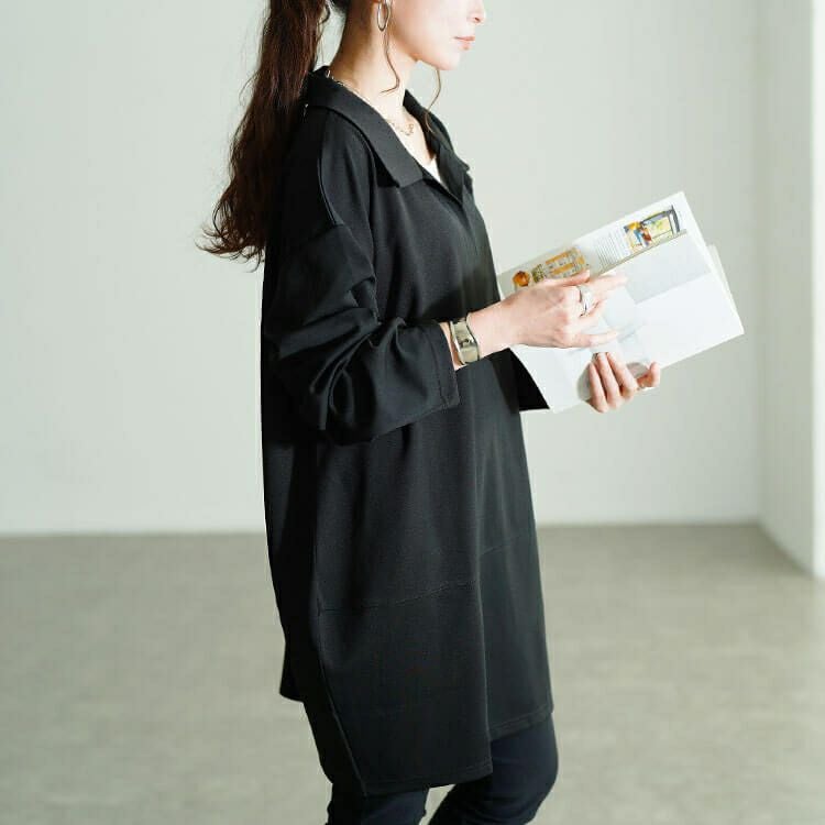 大きいサイズ レディース スキッパーカラーコクーンチュニック fem-606