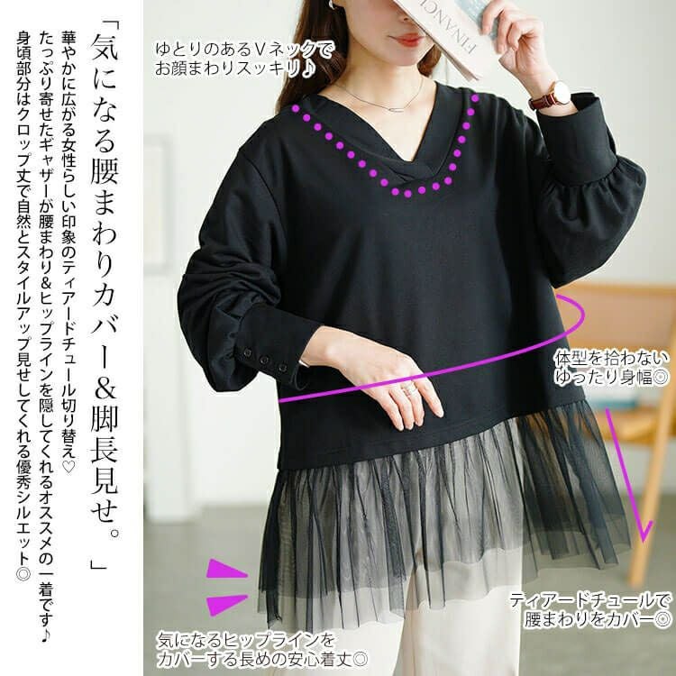 大きいサイズ レディース チュールドッキングプルオーバー　fem-605