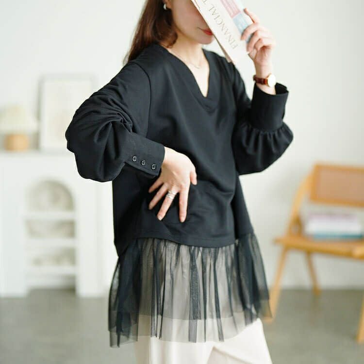 大きいサイズ レディース チュールドッキングプルオーバー　fem-605