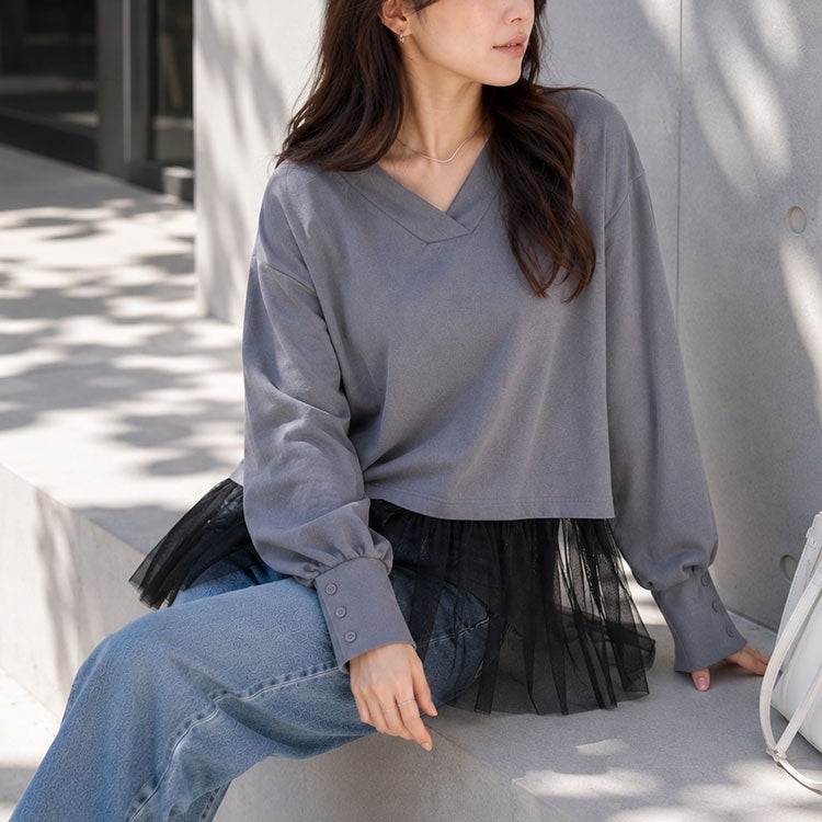 大きいサイズ レディース チュールドッキングプルオーバー　fem-605
