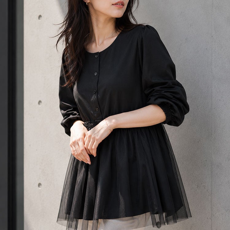 大きいサイズ レディース チュールドッキングペプラムチュニック　fem-604 【メール便可】
