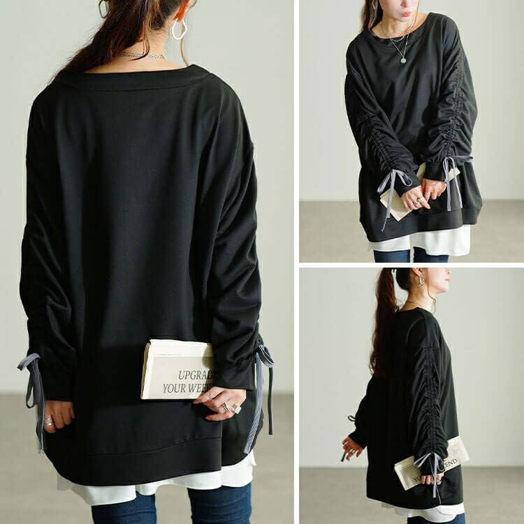 大きいサイズ レディース ドロストスリーブプルオーバー　fem-603