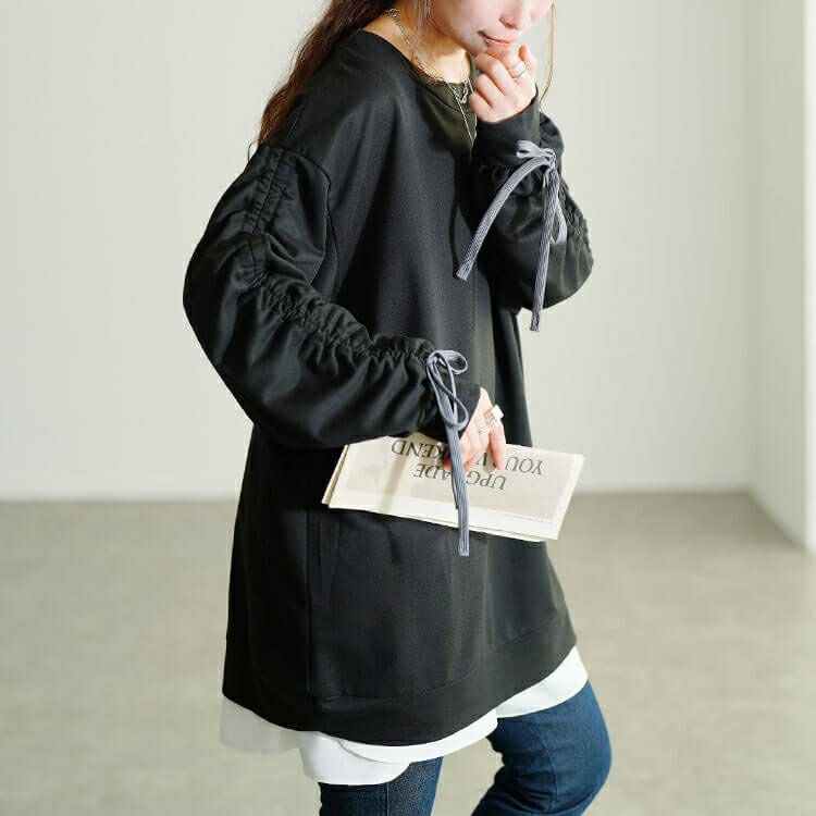 大きいサイズ レディース ドロストスリーブプルオーバー　fem-603