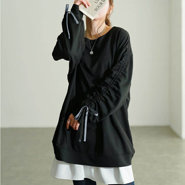 大きいサイズ レディース ドロストスリーブプルオーバー　fem-603