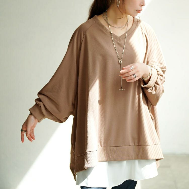 大きいサイズ レディース ステップヘムドルマンワイドチュニック　bai-0199