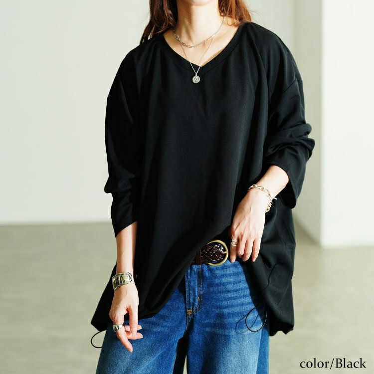 大きいサイズ レディース Vネックバックドロストチュニック　bai-0198