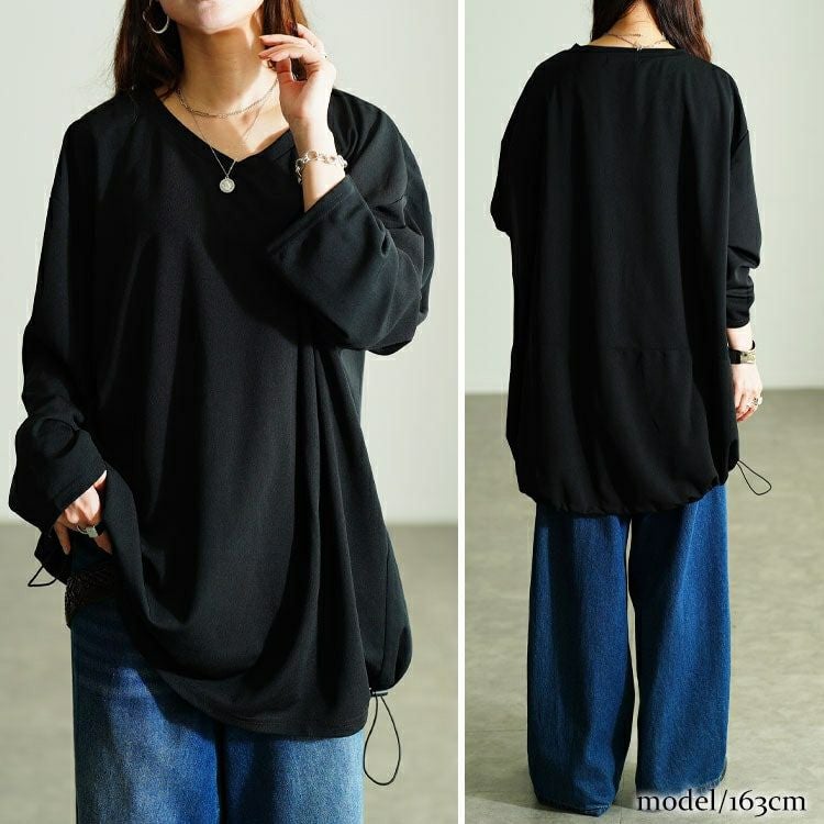 大きいサイズ レディース Vネックバックドロストチュニック　bai-0198