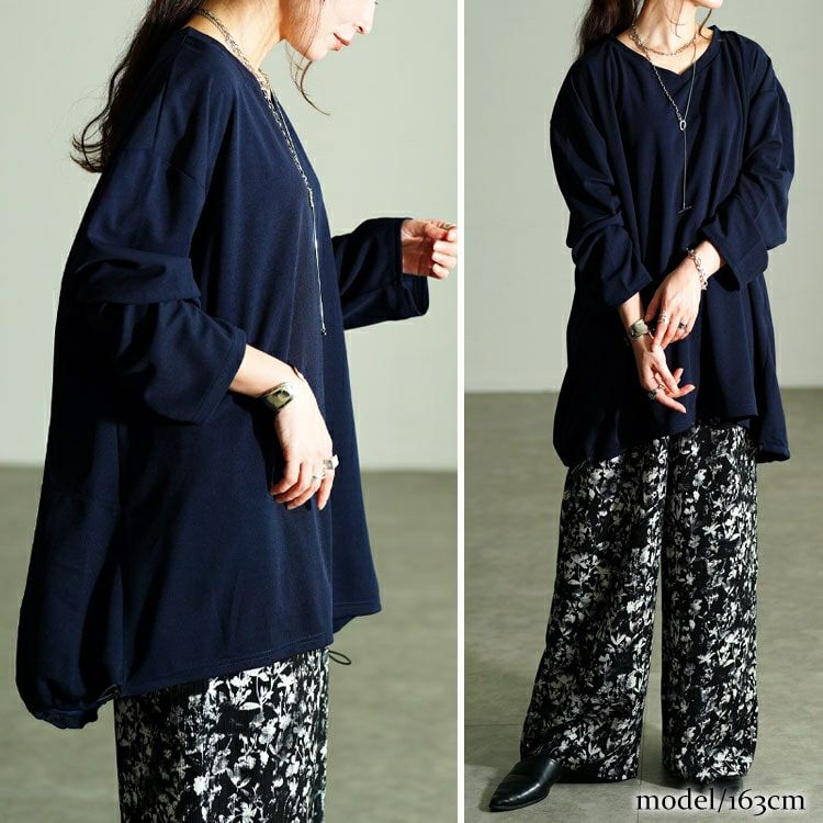 大きいサイズ レディース Vネックバックドロストチュニック　bai-0198